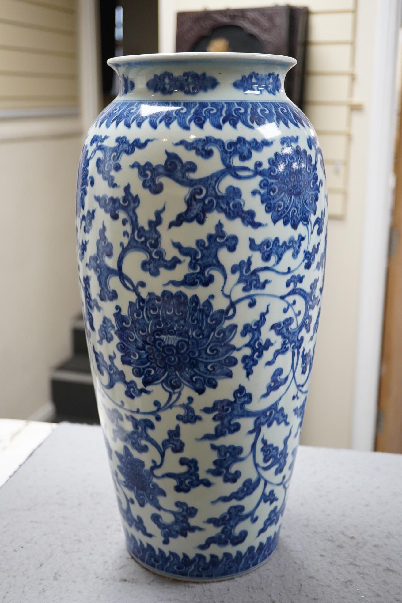 A large Chinese blue and white 'lotus' vase, late Qing dynasty